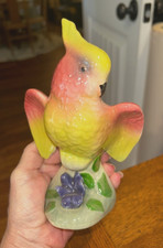 MCM '50 ~ '59 ROYAL COPLEY COCKATOO / PARROT FIGURINE PINK AND YELLOW 6.75" TALL