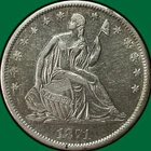 1871-S Seated Liberty Half Dollar Almost Uncirculated AU, Old Cleaning #40398