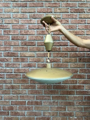 MCM Atomic Pull Down Retractable Light Fixture Vintage Pendant UFO Saucer 