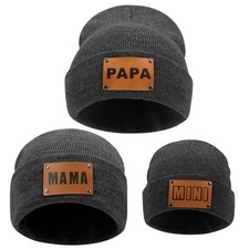 ZUYYON 3 Pcs Parent-Child Beanie Hats Mama PAPA MINI One Size, Dark Gray