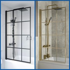 Modern Grid Bath Shower Screen 6mm Glass Bathroom Hinged Framed 800/1000mm