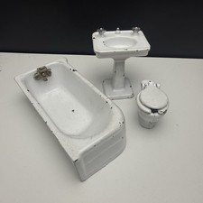Antique Arcade Cast Iron 3 Pc BATHROOM SET Tub Sink 1:12 Dollhouse Miniature
