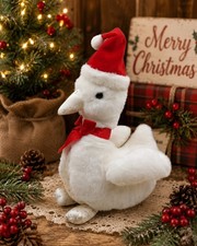 Vintage Christmas Goose Stuffed Animal - 1986 Applause w tag - Satin - Santa Hat