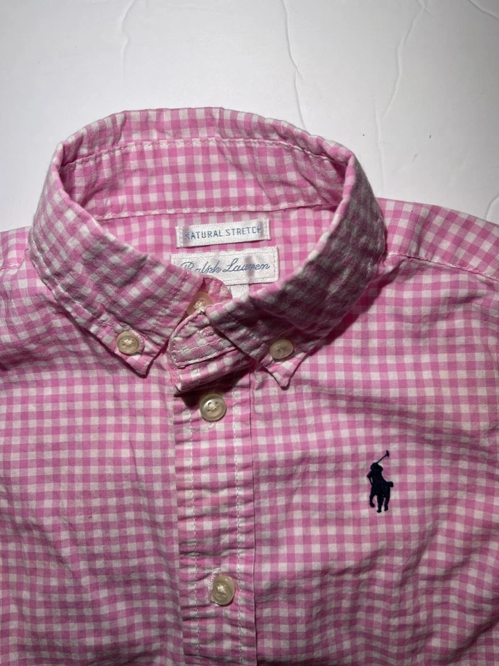 Ralph Lauren Shirt 18m Pink White Gingham Check Plaid Pony Logo Button Up - Image 2 of 4