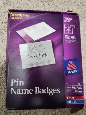 Avery Brand Pin Name Badges. Box Has Been Opened, Used 18 Of Them, Box Had 100