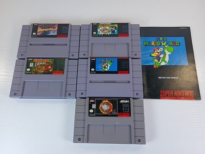 Super Nintendo SNES 5 Game Lot - Mario World, All-Stars, Donkey Kong, F-Zero