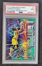 CANDACE PARKER 2021 PANINI PRIZM WNBA GET HYPED GREEN PULSAR #10/25 PSA 9 MINT