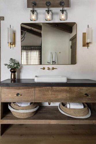 Rustic Farmhouse 3-Light Mason Jar Vanity Wall Sconce - Wood Grain & Glass Ba... - Picture 7 of 8