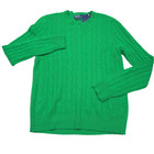 $498 Polo Ralph Lauren Iconic Cable Knit Green Cashmere Sweater Mens Size Large
