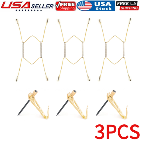 3Pcs 7-10” Stainless Steel Plate Hangers 3 Pieces Brass Hook with Nails for Hang