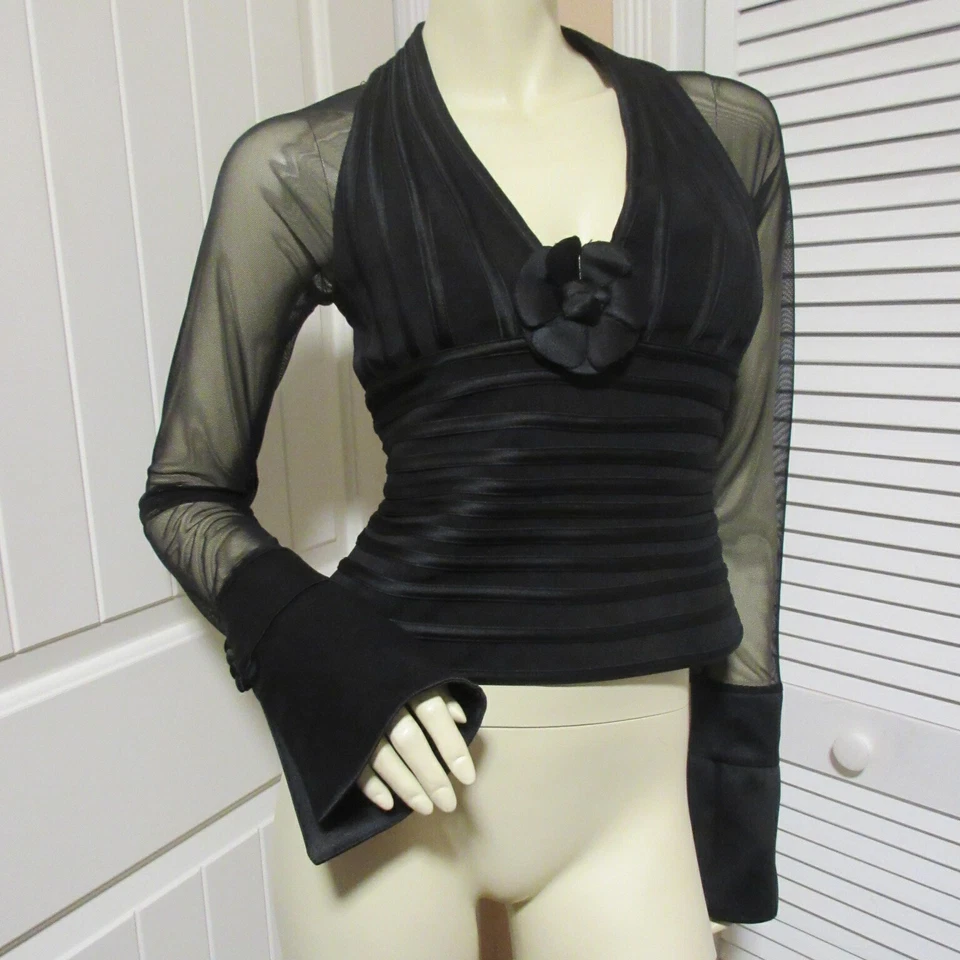 JS Collections Black Sheer Mesh Evening Top Cocktail Party Whimsigoth Goth Glam - Image 2 of 4