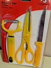 3 Pieces stainless steel kitchen set Knife Peeler & Scissors with Plastic handle