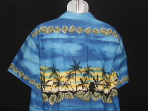 Vtg 60’s Hawaiian Togs Blue w/Tiki Silhouette 100% Cotton S/S Hawaiian Shirt 3XL - Picture 7 of 9