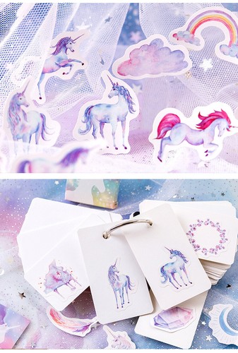 46pcs Unicorn Scrapbooking Stickers Party Bag Box Seal Rainbow Clouds Feather AU - Picture 10 of 11