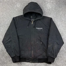 Dri Duck Canvas Jacket Mens 2XL Black Heavy Canvas Hooded Carhartt Style Logo