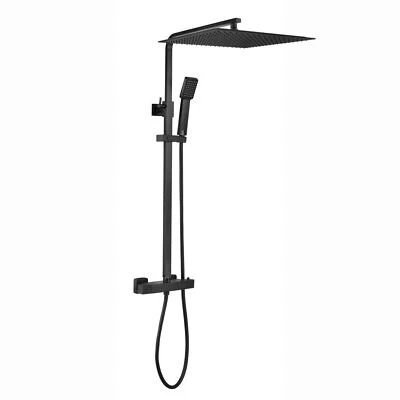 Slim Shower Head Handheld Enzo Square 2-Outlet 400mm Matt Black ENKI SH0612