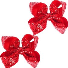 Hair Bows Clips Large Big Glitter Bow Clip Sequin Bling Christmas Glitter Seq...