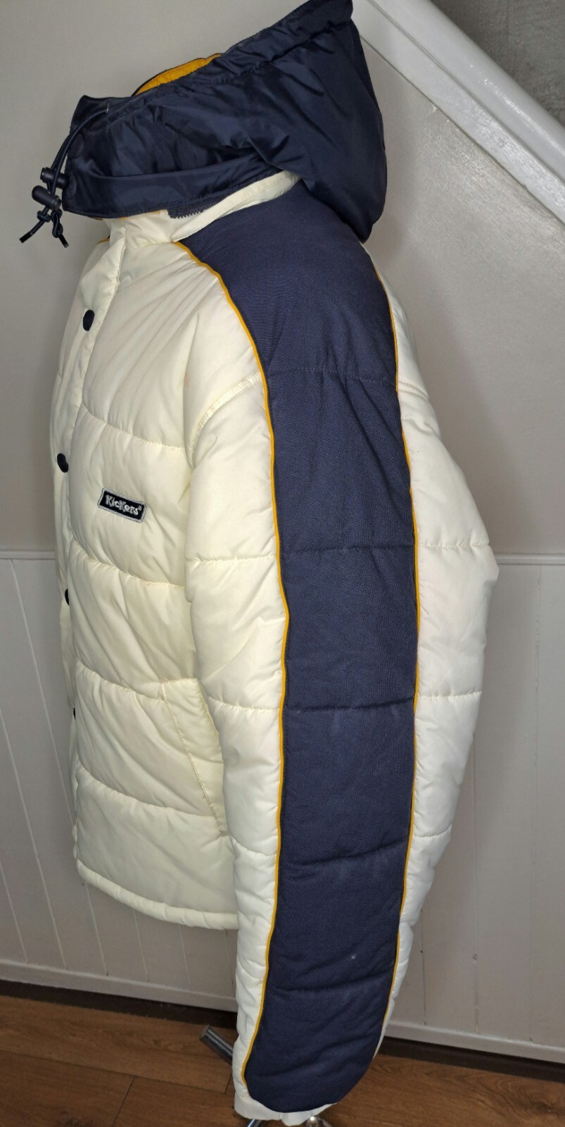 Kickers padded quilt hooded off white puffer retro softshell jacket mens size L image 4