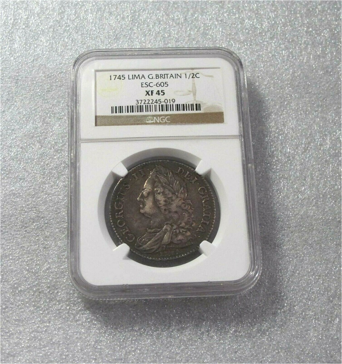 1745 GREAT BRITAIN UK George II Antique Silver Half Crown LIMA
