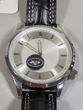 Sparo New York Jets Round Silver Tone Case Black Leather Band Watch
