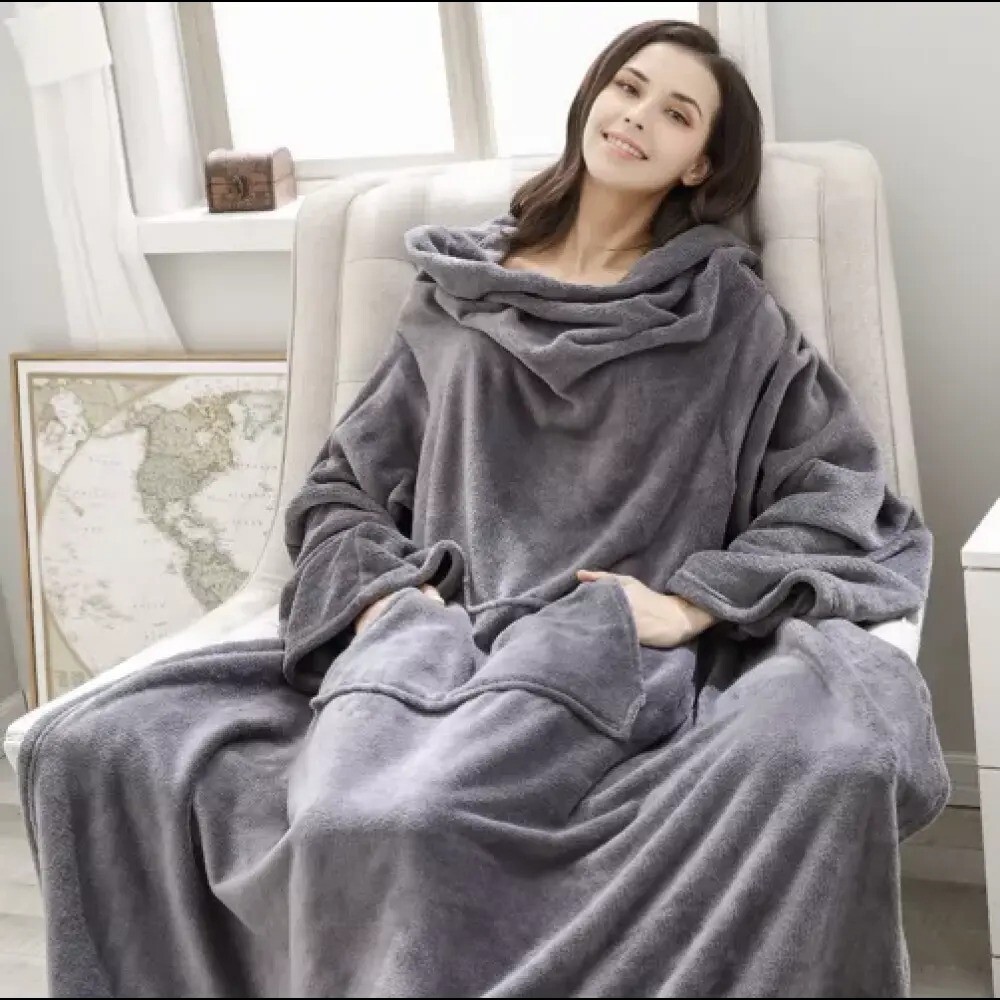 Coperta plaid pile con maniche indossabile inverno caldo divano letto unisex new foto 3
