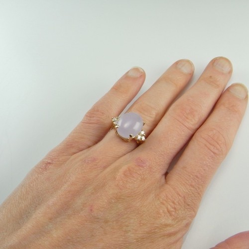 Untreated Lavender Jadeite Jade Diamond Ring Engagement Cabochon Violet Ring - Picture 8 of 9