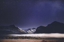 Landscape nature mountains trees mist forest stars field Custom Gaming Mat Desk