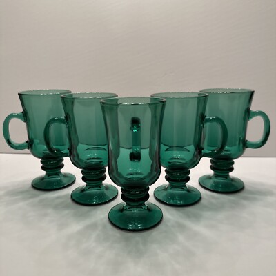 (5) Vintage Libbey Juniper Green Irish Coffee Mugs Cups Pedestal Mug Coffee  Cup | eBay