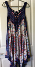 NEW DIRECTION beautiful sleeveless sexy Vneck midi poly dress country pattern LG