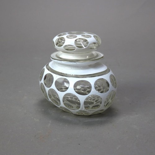 Antique Bohemian Opalescent Cut to Clear Art Glass Jar with Lid C1890 - Picture 5 of 5