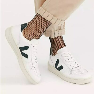 Veja V-10 Platform Low Top Casual White Black Leather Casual Sneakers Size 9