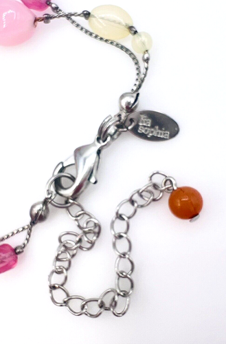 Lia Sophia Layered Two Strand Pink Beaded Rhodolite Pendant Necklace - Picture 6 of 6