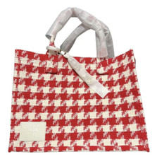 Sandro Houndstooth Print Tweed Tote Bag New With Tags Red White