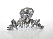 Medium silver metal flower leaf crystal hair claw clip bridal clip medium/fine
