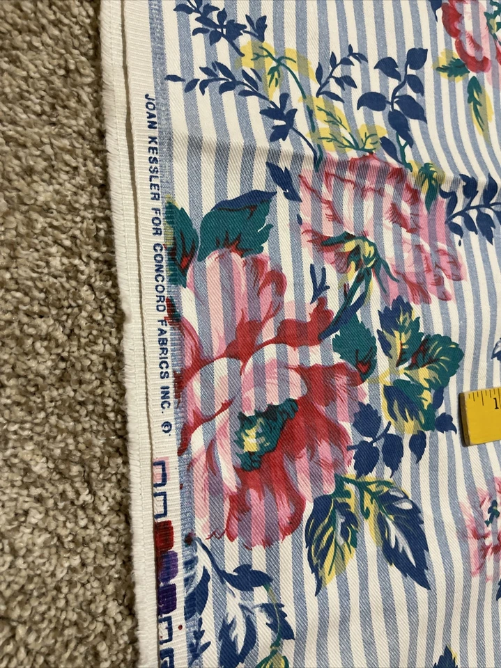 Joan Kessler Floral Stripe Cotton Denim Heavy Fabric Cottagecore Concord 104x60” - Image 4 of 4