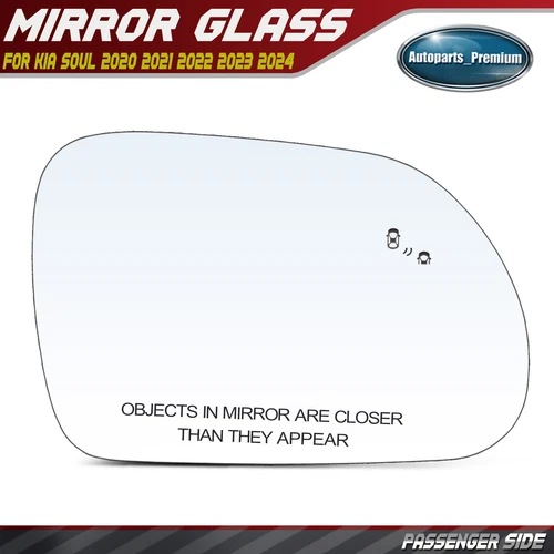 Right Passenger Side Mirror Glass w/ Blind Spot Detection for Kia Soul 2020-2024