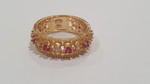 9ct Rose Gold Filled Woman Anniversary Band Lab Created Pink Ruby Cz Crystal - Picture 14 of 16