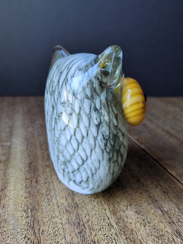 Art Glass Paperweight Decorative Owl White Orange Yellow - Picture 6 of 9