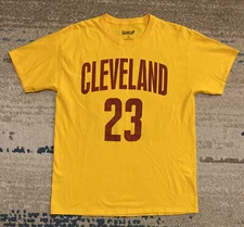 CAME UP CLOTHING CLEVELAND 23 DBL STITCHED FANATICS GYM TSHIRT YELLOW RED MEN LG