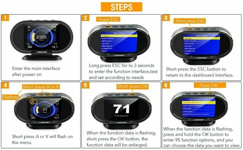 KONNWEI KW206 HUD Digital Display Car Scanner Fuel Consumption Temperature Gauge - Picture 8 of 11