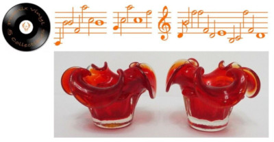 2er Set Vintage Murano Blumenform Rot Orange Kunstglas Schale