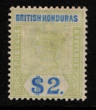 British Honduras Belize 1891 1901 Queen Victoria $2 green and blue SG64 MNG
