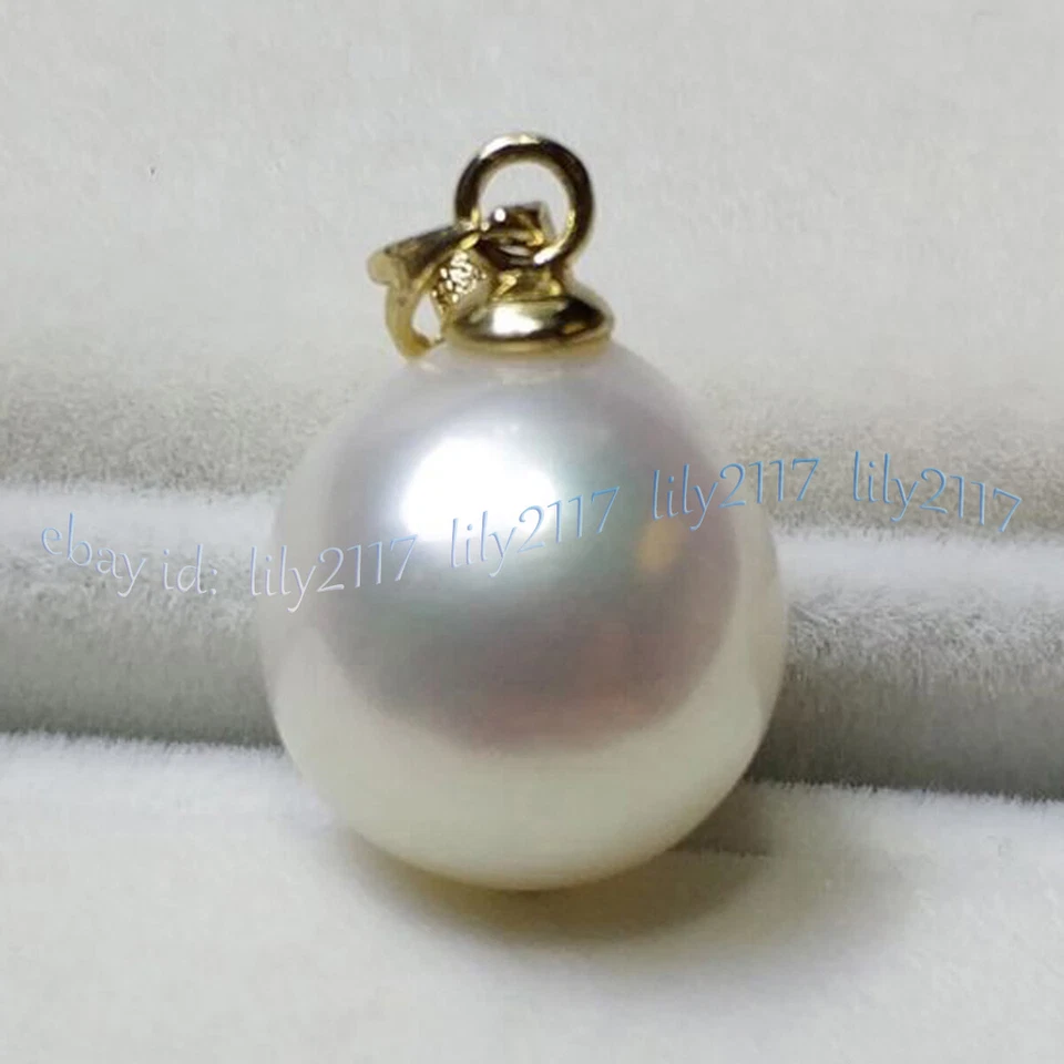Precioso Colgante AAA 8-13mm Genuino Natural Redondo Mar del Sur Perla Blanca Oro 14K Foto 2 de 4