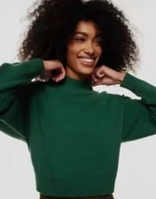 Aritzia Wilfred Free Harper Merino Wool Ribbed Cropped Sweater Green L NEW