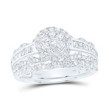 14kt White Gold Womens Diamond Cluster Wedding Engagement Ring Set 1-1/2ctw