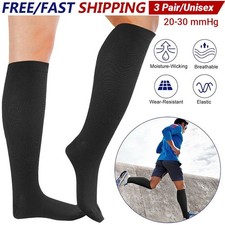 3 Pairs Women's Compression Socks 20-30 mmHg Knee High Support Medical Stockings