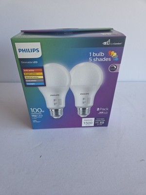 Philips 100W Equivalent 5 CCT A19 Medium Dimmable LED Light Bulb (2-Pack) 586883