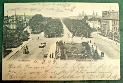 Alte AK Hannover Herrenhäuser Allee 1904 Lichtdruck Kutschen Stempel Görlitz Top - Bild 1 von 4
