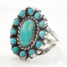 Native American Ring Turquoise Cluster Sterling Silver 5 3/4