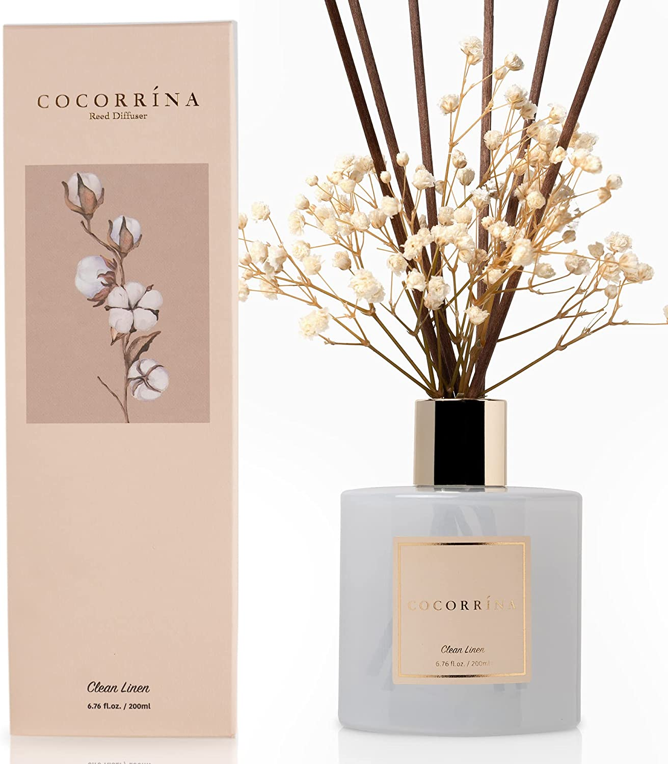 Cocorrína Reed Diffuser Set, 6.7 Oz Clean Linen Scented Diffuser with Sticks Hom-image